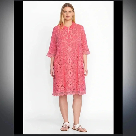 Johnny Was Malfi Salmon eyelit boho mini dress - Picture 3 of 12